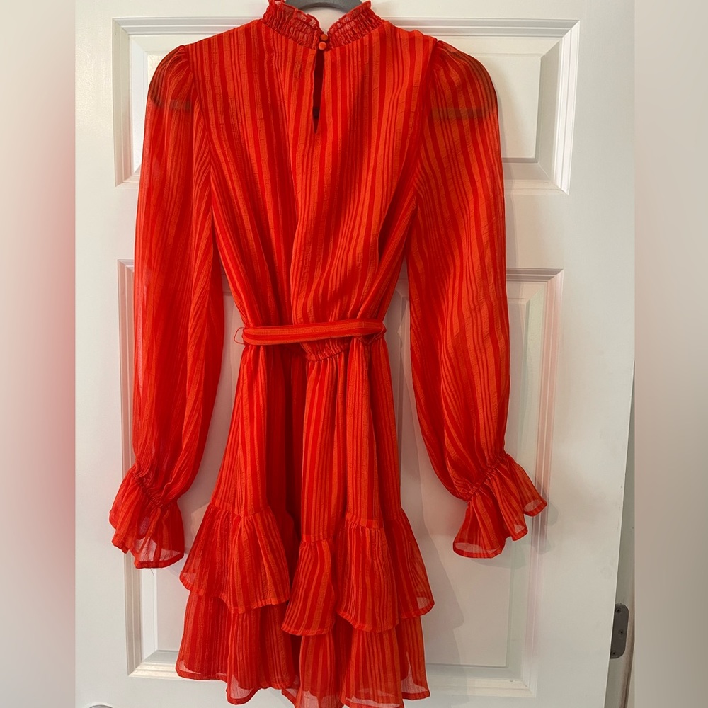 Orange Striped Ruffle Dress - Picture 3 of 5